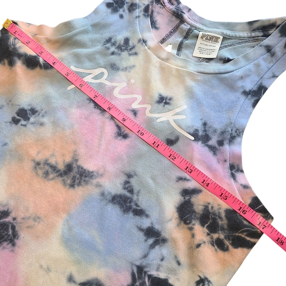 PINK Victoria’s Secret Tie Dye Tank Top Small Pastel Rainbow Logo Sleeveless - Picture 6 of 7